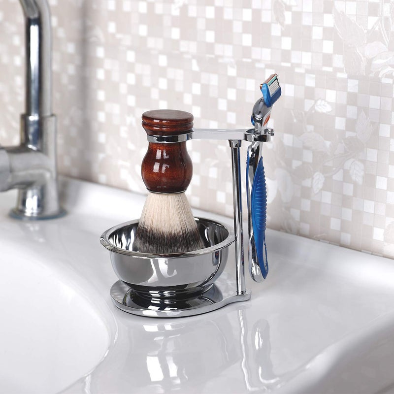 PerPro Deluxe Stainless Shave Razor Stand + Shaving Soap Bowl with Shaving Brush,Compatible with Gillette Fusion,Double Edge Safety Razor,Cartridge Razor - Image 2